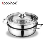 Coobinox® HAUS Stainless Steel 2-in-1 Steamer & Hot Pot 24cm(CO-11-05) 3-Ply Capsule Base Induction Compatible with Premium Glass Lid